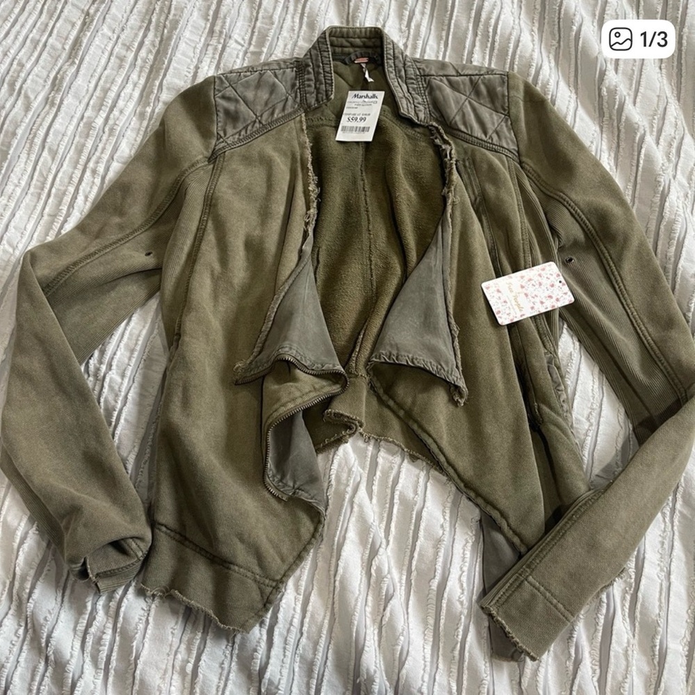 Free People Olive Green Open-Front Utility Jacket